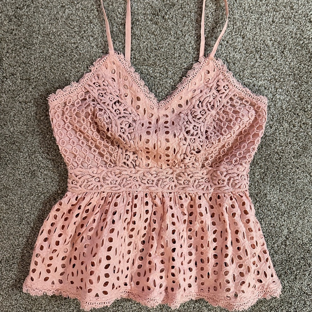 Japna Women’s Bohemian Peach Eyelet Sleeveless Blouse Adjustable Straps XS EUC